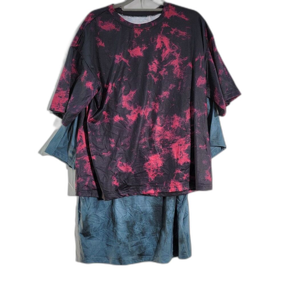 Bundle of x2 Tie-Dye Red & Black, Blue & Black Shirt Crew Neck Short Sleeve Sz M